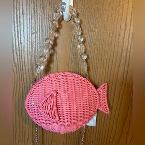 Tommy Bahama Pink Woven Wicker Pink Fish 🐠🩷 Crossbody Purse Clear Bead Bag NWT